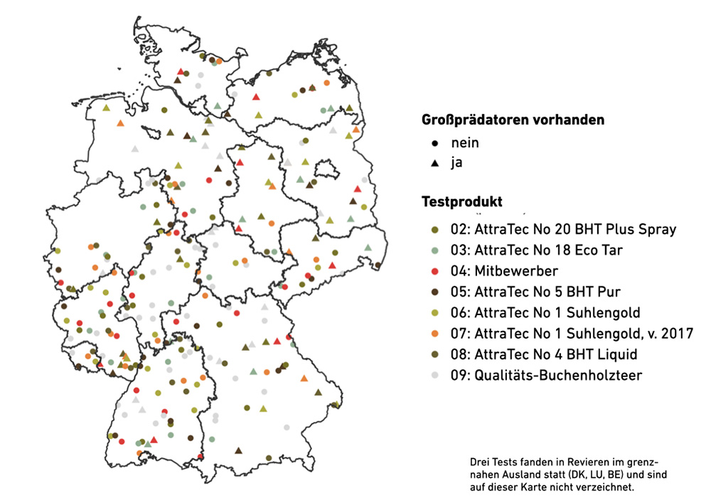 Geographische Verteilung der Testreviere